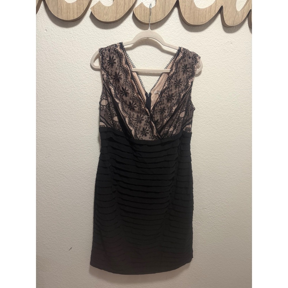 Signature Lana Womens 14W Black Tan Lace Tiered Ruffle Cocktail Sheath Dress